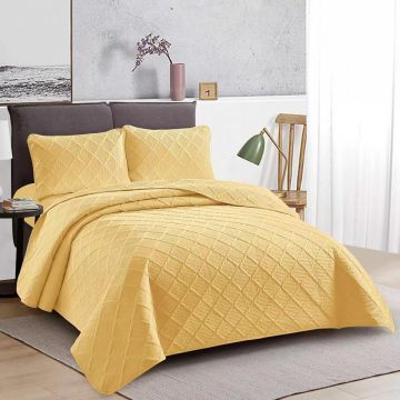 CUVERTURĂ PAT UNI + 2 FEȚE DE PERNĂ – GALBEN