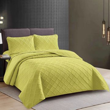 CUVERTURĂ PAT UNI + 2 FEȚE DE PERNĂ – MUSTAR