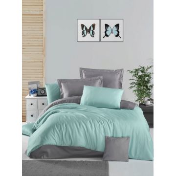 Lenjerie de pat dubla, L'essentiel Maison, Mint, Mentă / Gri