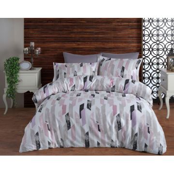 Lenjerie de pat dubla, L'essentiel Maison, Waterwolf, Alb / Liliac / Negru / Bej