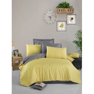 Lenjerie de pat dubla, L'essentiel Maison, Yellow, Galben / Gri