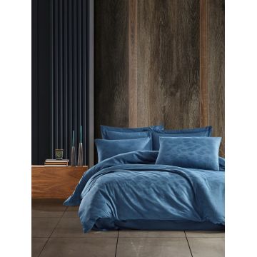 Lenjerie de pat dubla, Lily - Blue, Şaheser, Bumbac