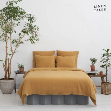 Lenjerie de pat galben-muștar din fibre de cânepă pentru pat de o persoană 140x200 cm – Linen Tales