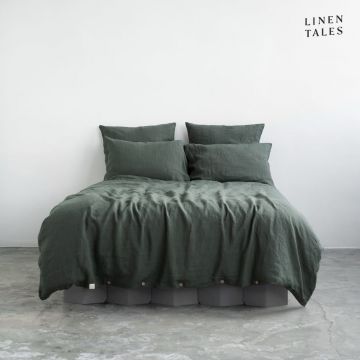Lenjerie de pat verde-închis din in pentru pat de o persoană 140x200 cm – Linen Tales