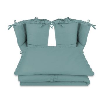 Lenjerie patut cu 4 piese, MimiNu, Pentru patut 120x60 cm, Cu doua protectii laterale, Cu volanase, Din bumbac certificat Oeko Tex Standard 100, Colectia Royal, Nepal Green