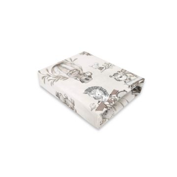 MimiNu - Cearceaf cu elastic pentru patut leagan sau patut co-sleeper, Dimensiune 90x40 cm, Din bumbac certificat Oeko Tex Standard 100, Design, Zoo on Bikes Beige