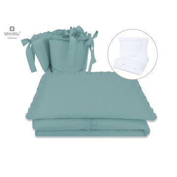 MimiNu - Set lenjerie patut 5 piese, Cu volanase, Cu pilota si perna, Din bumbac certificat Oeko Tex Standard 100, Pentru patut 120x60 cm, Colectia Royal, Nepal Green
