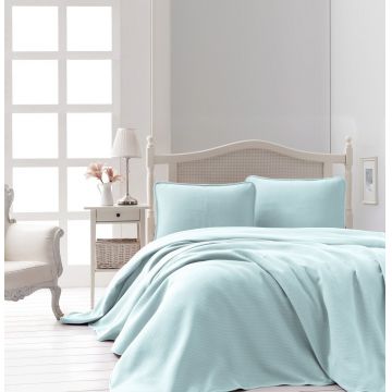 Set cuvertura pique dubla, Liv - Mint, Şaheser, Bumbac
