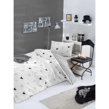 Set Lenjerie de pat double, Alb, 220x160 cm