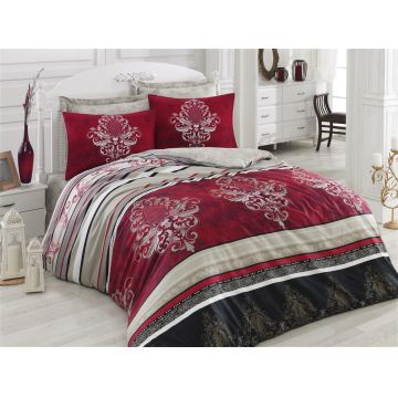 Set Lenjerie de pat double din Satin, Roșu, 220 x 200 cm,100% Bumbac Satin