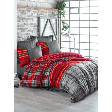 Set Lenjerie de pat double, Gri, 220 x 200 cm,100% Bumbac Ranforce