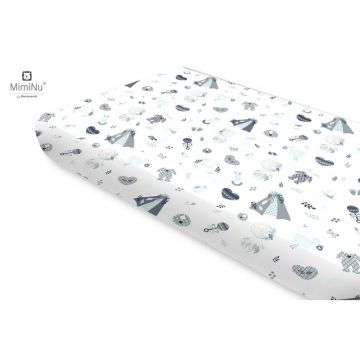 Miminu - Cearceaf cu elastic, Din bumbac certificat Oeko Tex Standard 100, Pentru pat 160x80 cm, Baby Shower Blue