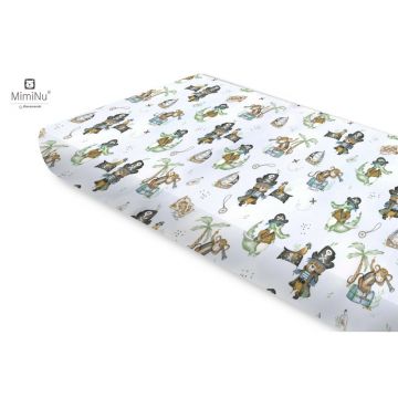 Miminu - Cearceaf cu elastic, Din bumbac certificat Oeko Tex Standard 100, Pentru pat 160x80 cm, Design, Pirates Blue