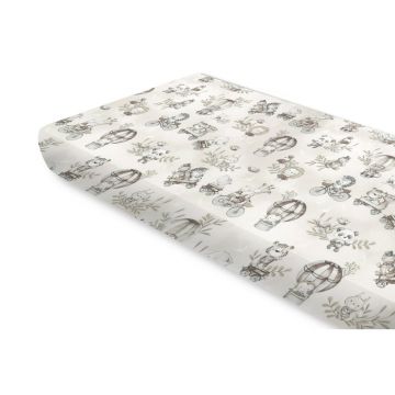 Miminu - Cearceaf cu elastic, Din bumbac certificat Oeko Tex Standard 100, Pentru pat 160x80 cm, Design, Zoo On Bikes Beige