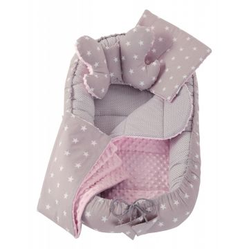 Set 5 in 1 Babynest Nichiduta Minky White stars on gray + light pink