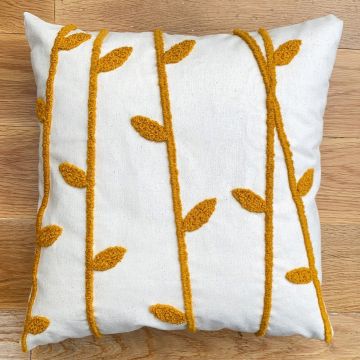 Perna, Straw Organic Woven Punch Pillow With İnsert, 43x43 cm, Bumbac, Galben mustar