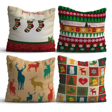 Set 4 perne decorative, NYXMAS05, 50% bumbac / 50% poliester, Multicolor