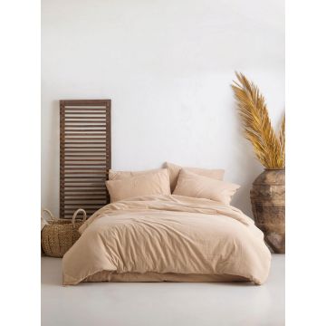 Lenjerie de pat dubla (DE), 3 piese, Standart Stonewashed - Beige, Limasso, Bumbac