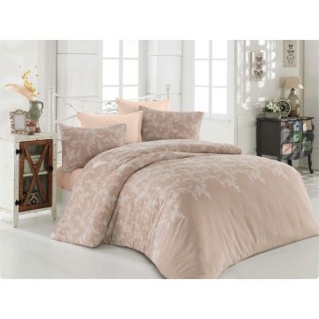 Lenjerie de pat dubla King (EU) (ES), 3 piese, Rette - Beige, EnLora Home, 65% bumbac/35% poliester