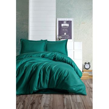 Lenjerie de pat dubla King (FR), Stripe - Petrol Green, Cotton Box, Bumbac Satinat