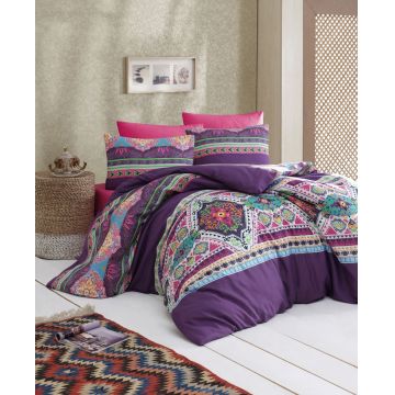 Lenjerie de pat dubla Super King (US) (ES), 3 piese, Rug - Fuchsia, Eponj Home, 65% bumbac/35% poliester