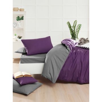 Lenjerie de pat pentru o persoana (DE), Çift Yönlü - Purple, Grey, Mjolnir, Bumbac Ranforce