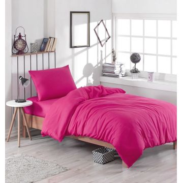 Lenjerie de pat pentru o persoana (ES), 2 piese, Paint - Fuchsia, EnLora Home, 65% bumbac/35% poliester