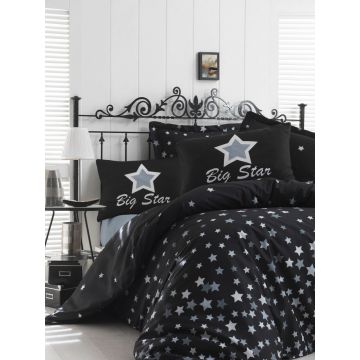 Lenjerie de pat pentru o persoana (ES), 2 piese, WhiteStar - Black, Eponj Home, 65% bumbac/35% poliester