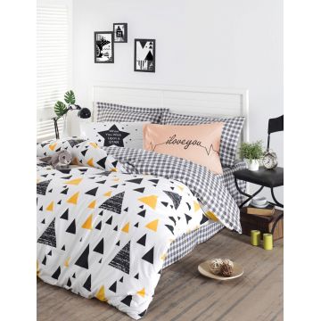 Lenjerie de pat pentru o persoana (SE), İlove - Black, Yellow, Mjolnir, Bumbac Ranforce