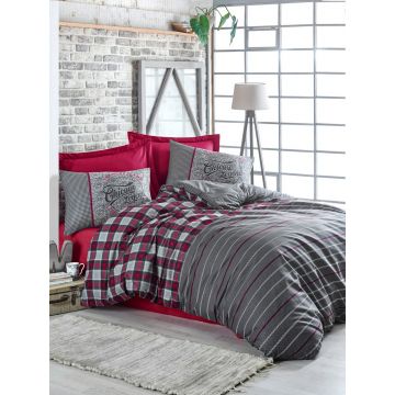 Lenjerie de pat pentru o persoana Single XL (DE), Jonas - Claret Red, Cotton Box, Bumbac Ranforce