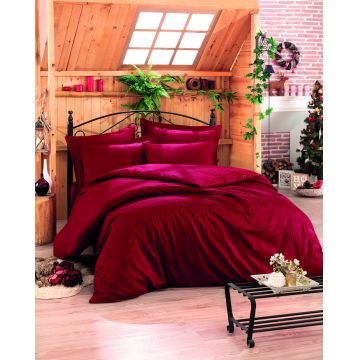 Lenjerie de pat pentru o persoana Single XL (DE), Stripe - Claret Red v2, Cotton Box, Bumbac Satinat