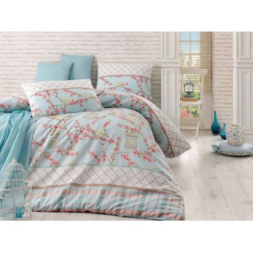 Lenjerie de pat pentru o persoana Single XXL (DE), 2 piese, Birdcage - Turquoise, Eponj Home, 65% bumbac/35% poliester