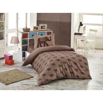 Lenjerie de pat pentru o persoana Single XXL (DE), 2 piese, Fil - Brown, Eponj Home, 65% bumbac/35% poliester