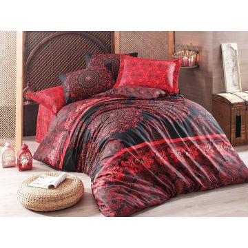 Lenjerie de pat pentru o persoana Single XXL (DE), 2 piese, Şehri-Ala - Red, Eponj Home, 65% bumbac/35% poliester