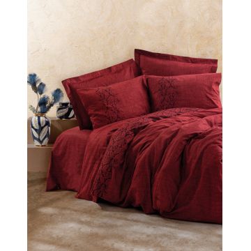 Lenjerie de pat pentru o persoana Single XXL (DE), Sooty - Claret Red, Cotton Box, Bumbac Ranforce