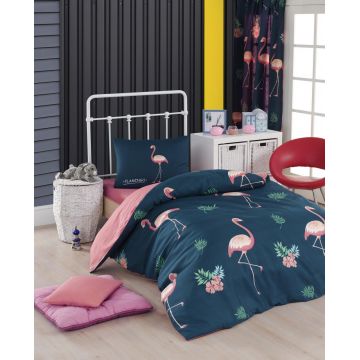 Set lenjerie de pat pentru o persoana Single XL (DE), 2 piese, Big Filamin - Dark Blue, Eponj Home, 65% bumbac/35% poliester