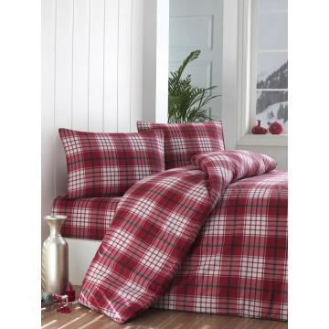 Set lenjerie de pat pentru o persoana Single XL (DE), 2 piese, Ekose v2 - Red, Eponj Home, 65% bumbac/35% poliester