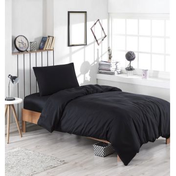 Set lenjerie de pat pentru o persoana Single XL (DE), 2 piese, Paint - Black, EnLora Home, 65% bumbac/35% poliester