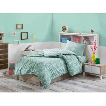 Set lenjerie de pat pentru o persoana Single XL (DE), 2 piese, Pure - Water Green, Eponj Home, 65% bumbac/35% poliester