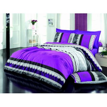 Lenjerie de pat pentru o persoana (DE), Dantela - Lilac, Pearl Home, Bumbac Ranforce