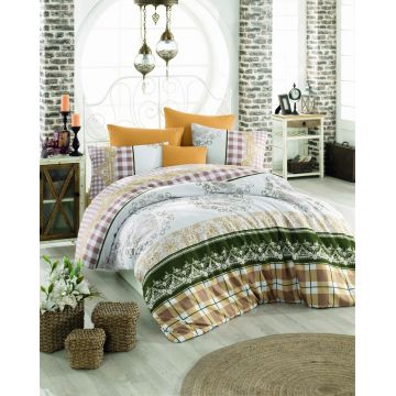 Lenjerie de pat pentru o persoana (FR), Nazenin - Brown, Pearl Home, Bumbac Ranforce