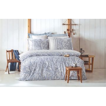 Lenjerie de pat pentru o persoana (FR), Paisley - Blue, Pearl Home, Bumbac Ranforce
