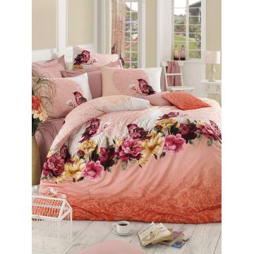 Lenjerie de pat pentru o persoana Single XL (DE), Çalıkuşu - Pink, Pearl Home, Bumbac Ranforce