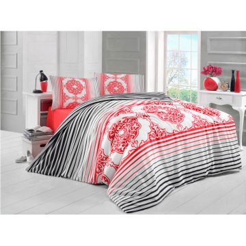 Lenjerie de pat dubla King (EU) (ES), 3 piese, L'essentiel Maison, Algın, White / Red / Black / Grey Lenjerie de pat dubla King (EU) (ES), 3 piese, L'essentiel Maison, Algın, White / Red / Black / Grey