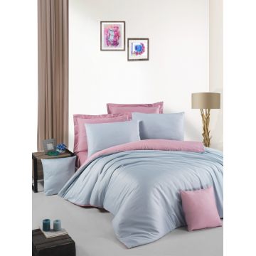 Lenjerie de pat pentru o persoana (DE), Blue - Rose, Victoria, Bumbac Satinat