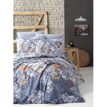 Lenjerie de pat pentru o persoana (DE), L'essentiel Maison, Diana, Albastru / Alb / Maro / Portocaliu Lenjerie de pat pentru o persoana (DE), L'essentiel Maison, Diana, Albastru / Alb / Maro / Portocaliu