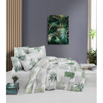 Lenjerie de pat pentru o persoana (DE), L'essentiel Maison, Leaf, Verde / Alb / Gri Lenjerie de pat pentru o persoana (DE), L'essentiel Maison, Leaf, Verde / Alb / Gri
