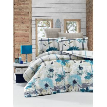 Set lenjerie de pat pentru o persoana Single XL (DE), 2 piese, Vanesa - Blue, Victoria, 65% bumbac/35% poliester