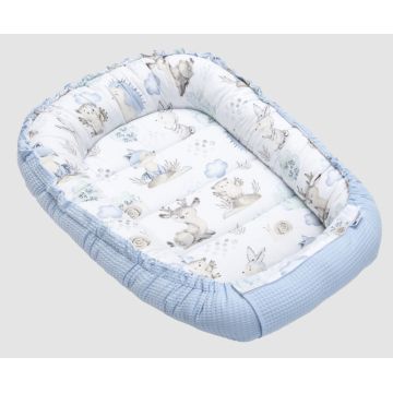 Babynest cu doua fete Nichiduta din bumbac Waffle Blue Deer