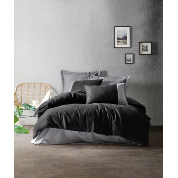 Lenjerie de pat pentru o persoana (DE), Plain - Black, Grey, Cutie de bumbac, Bumbac Ranforce
